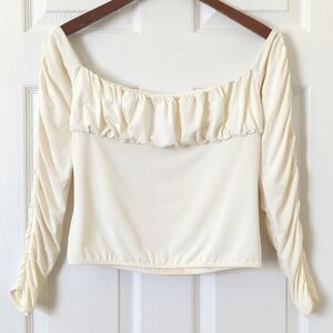 Catherine Malandrino Y2K Vintage Ruched Off The Shoulder Long Sleeve Cropped Top